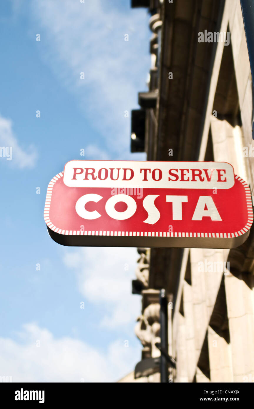 A 'Proud To Serve Costa' Coffee sign Stock Photo