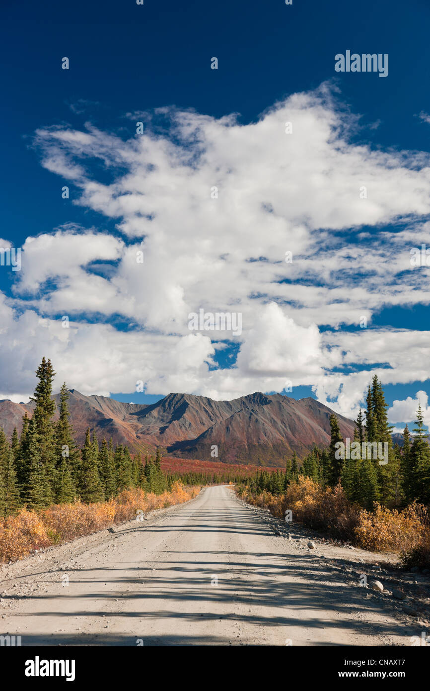 Scenic view of the Denali Highway and Fall foliage,  Interior Alaska Stock Photo