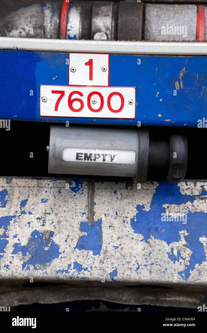 Fuel tanker compartment commodity gauge, showing an empty tank compartment. Stock Photo