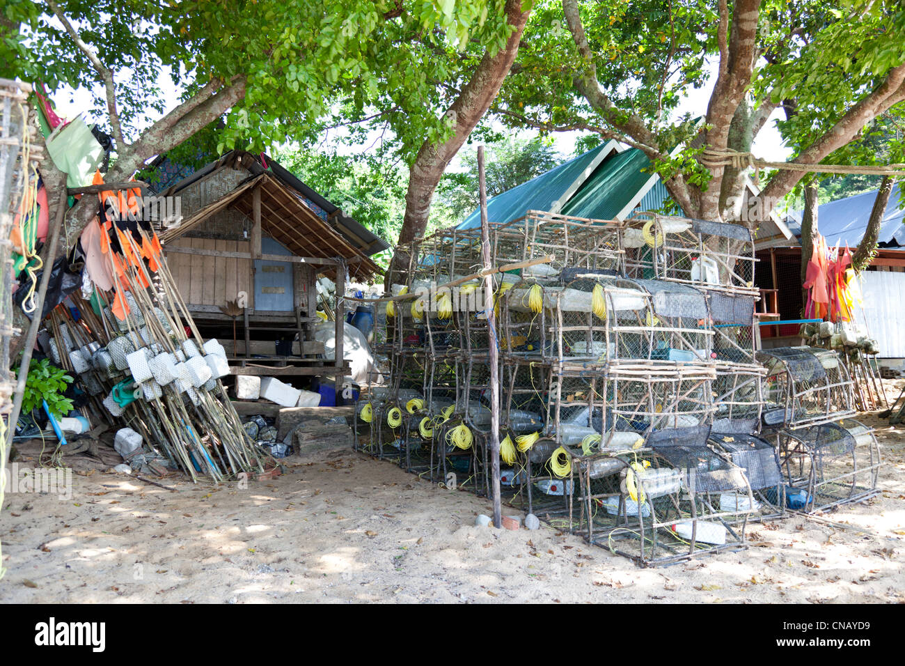 In Bulon island, fishing equipment storage in a village of sea gypsies (Thailand). Entreposage de matériel de pêche (Thaïlande) Stock Photo