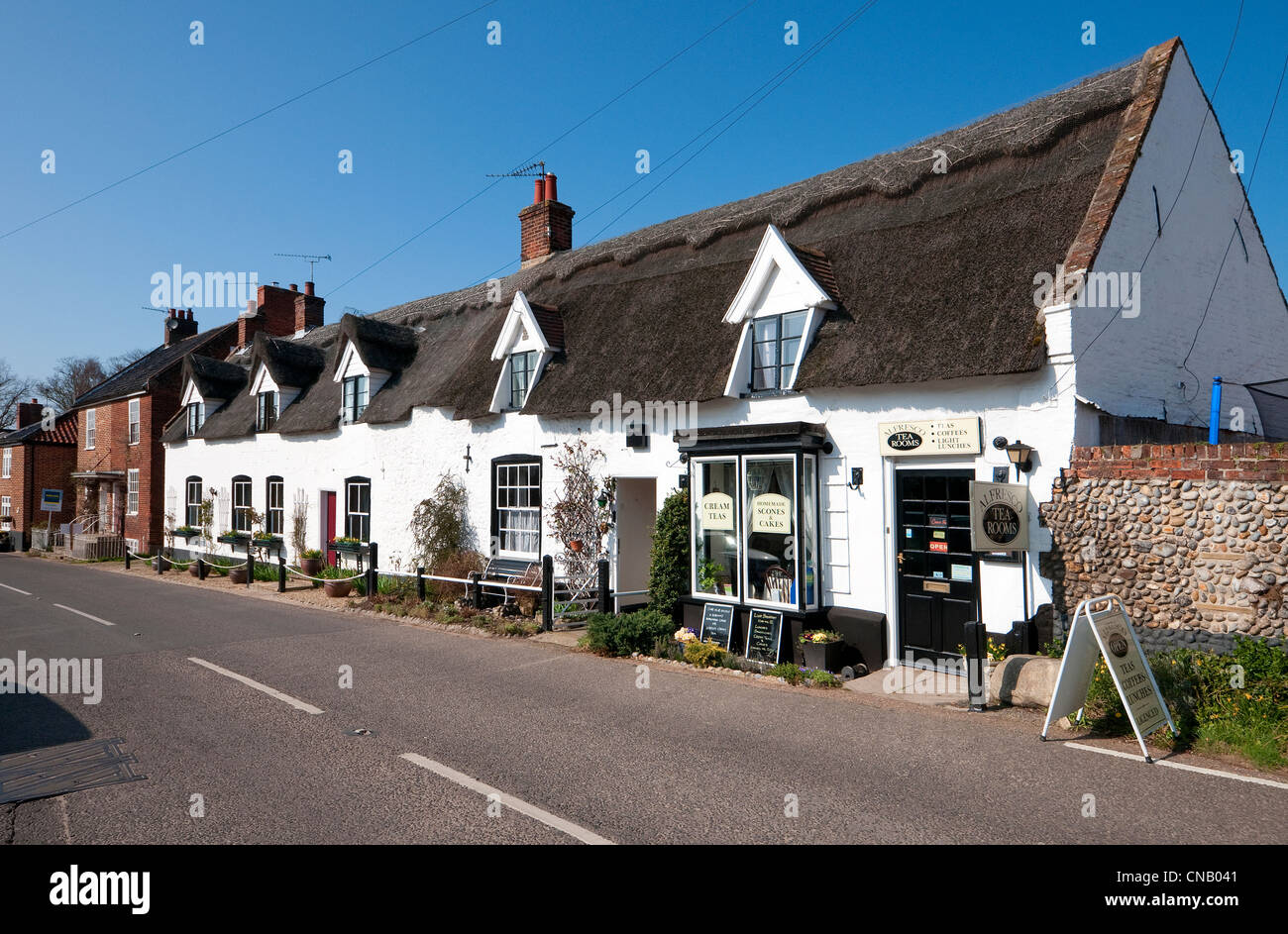 thatched cottages at ludham, norfolk, england Stock Photo