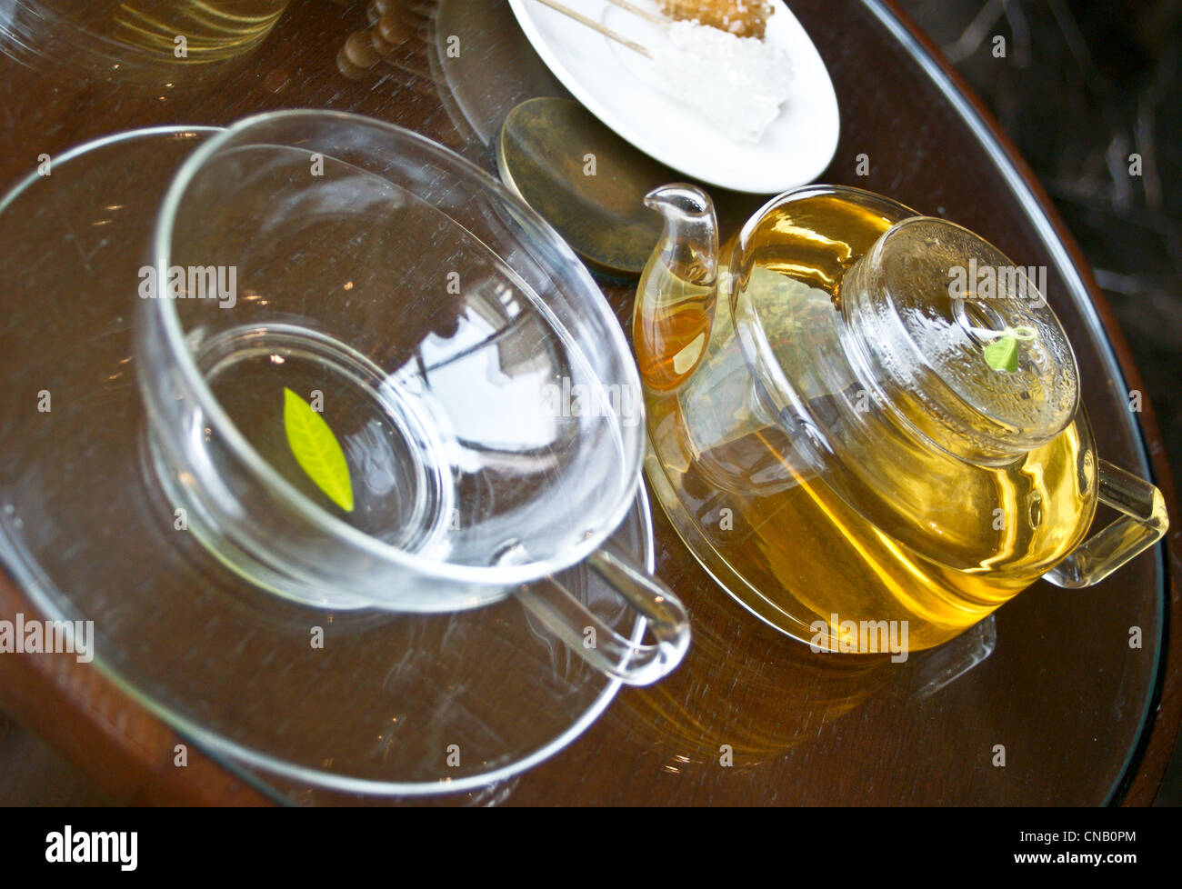 Chinese green tea served in glass at afternoon tea at Raffles Hotel