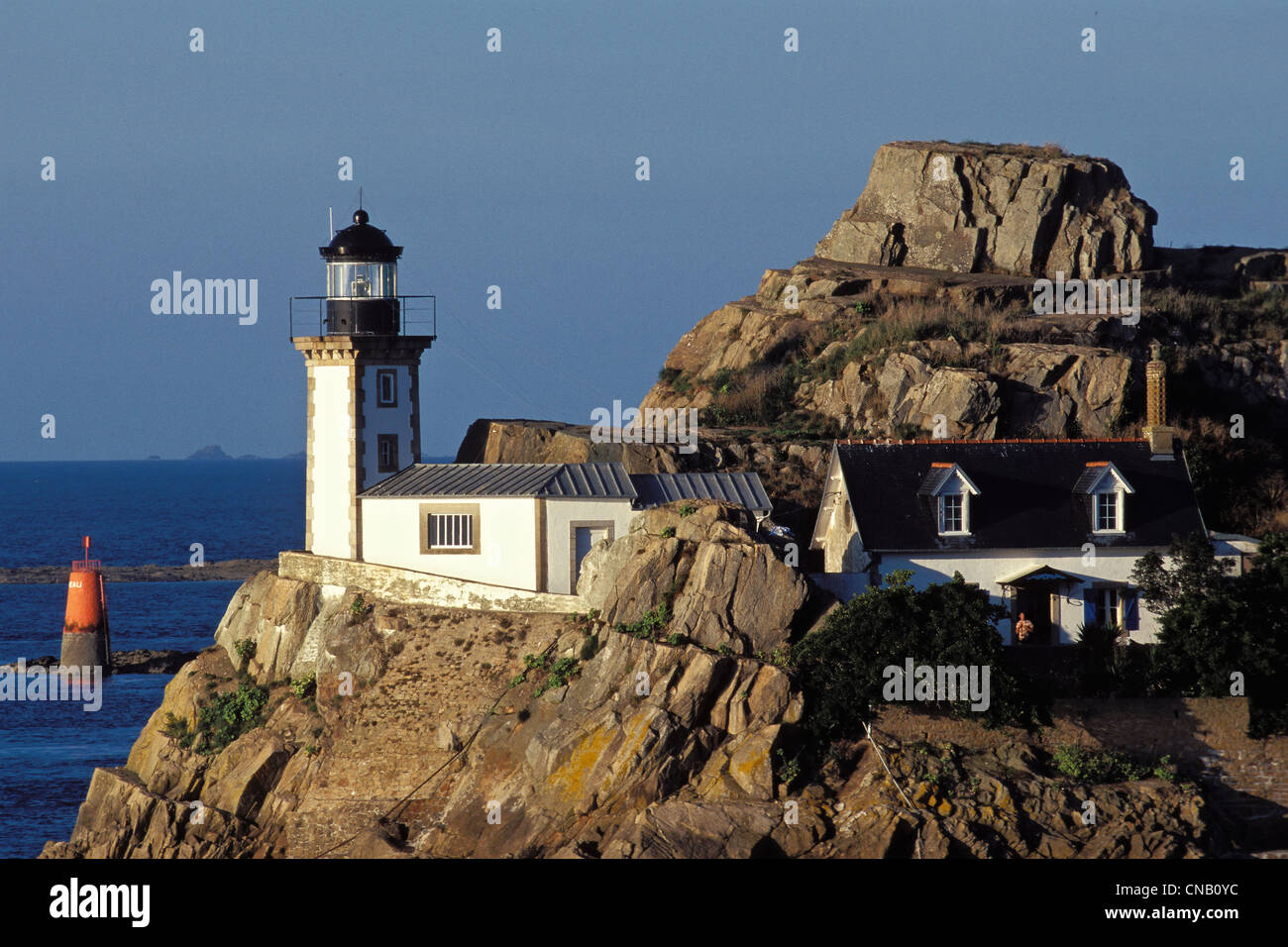 France, Finistere, Baie de Morlaix, Carantec, Ile Louet Lighthouse Stock Photo
