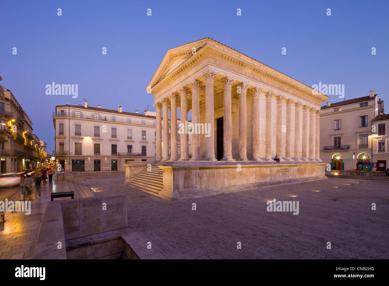 France, Gard, Nimes, Maison Carree, old Roman Temple of the 1st century BC, Contemporary Art museum Stock Photo