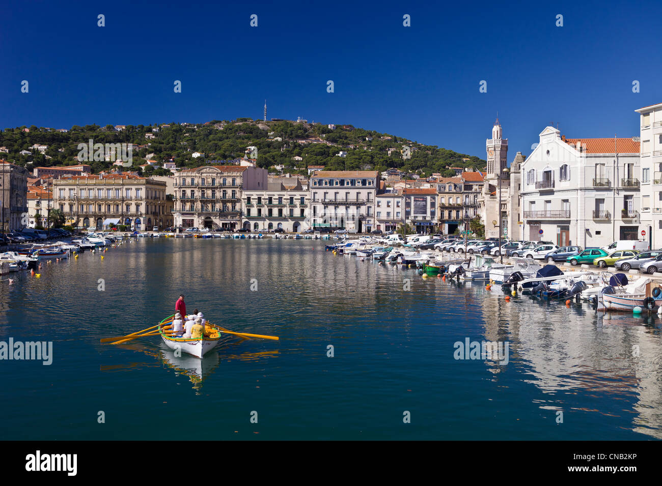 France, Herault, Sete, boat trip on the Canal Royal at the foot of Mont St Clair Stock Photo