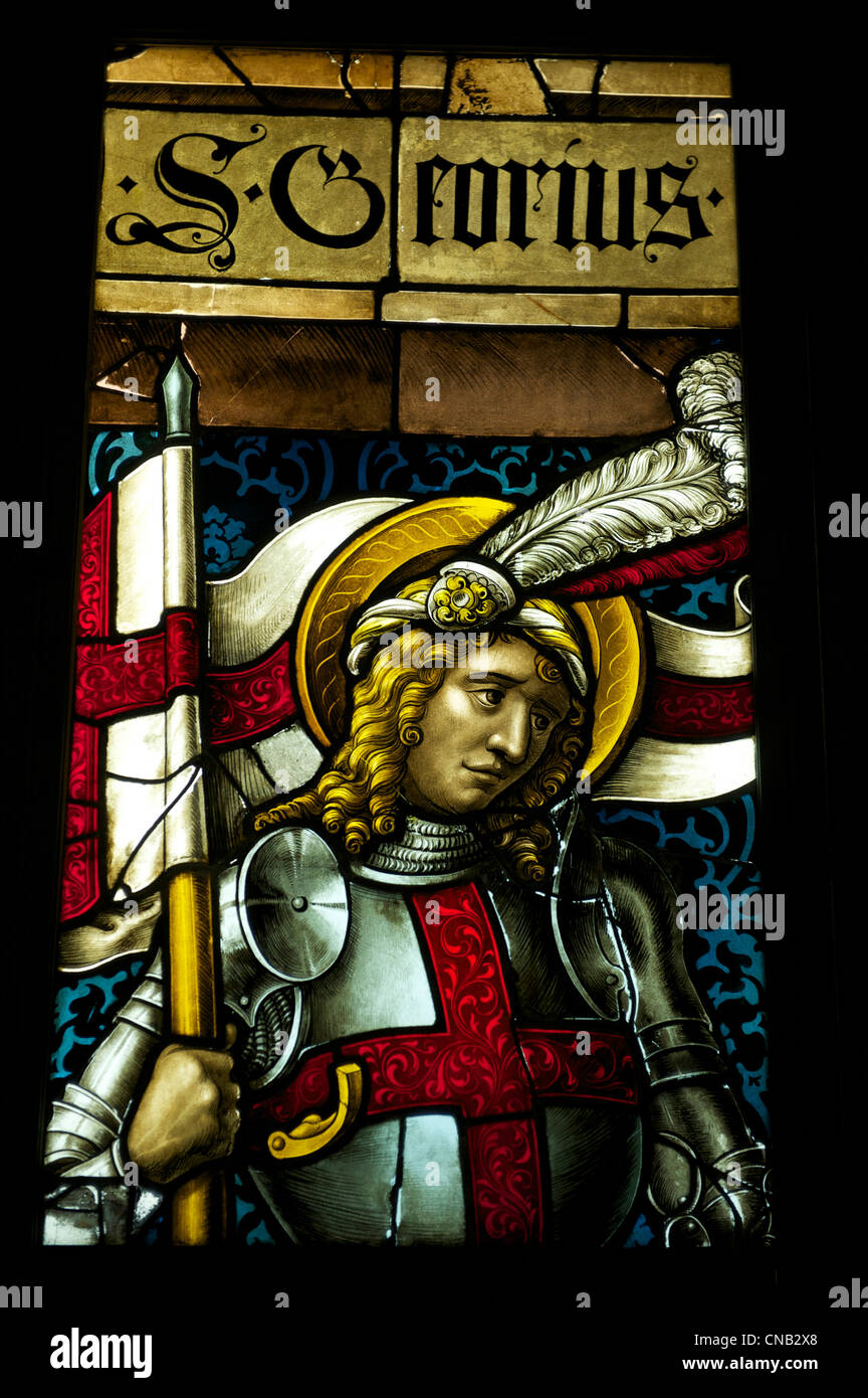 Germany, Black Forest, Schwarzwald, Baden-Wuerttemberg, Freiburg, Augustinermuseum, stained glass, Saint George, by Hans Stock Photo