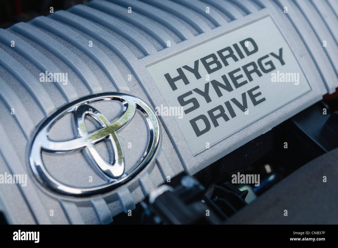 Hybrid petrol engine in a Toyota Prius Stock Photo