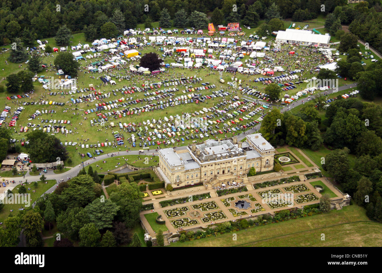 aerial view of Harewood House during the 2011 VW motor Festival Stock Photo