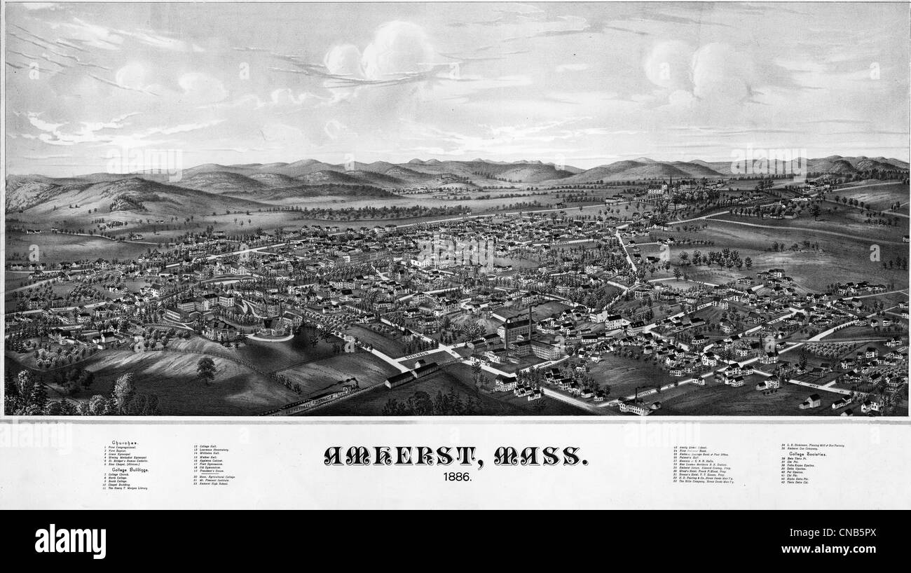 Amherst, Massachusetts circa 1866 Stock Photo