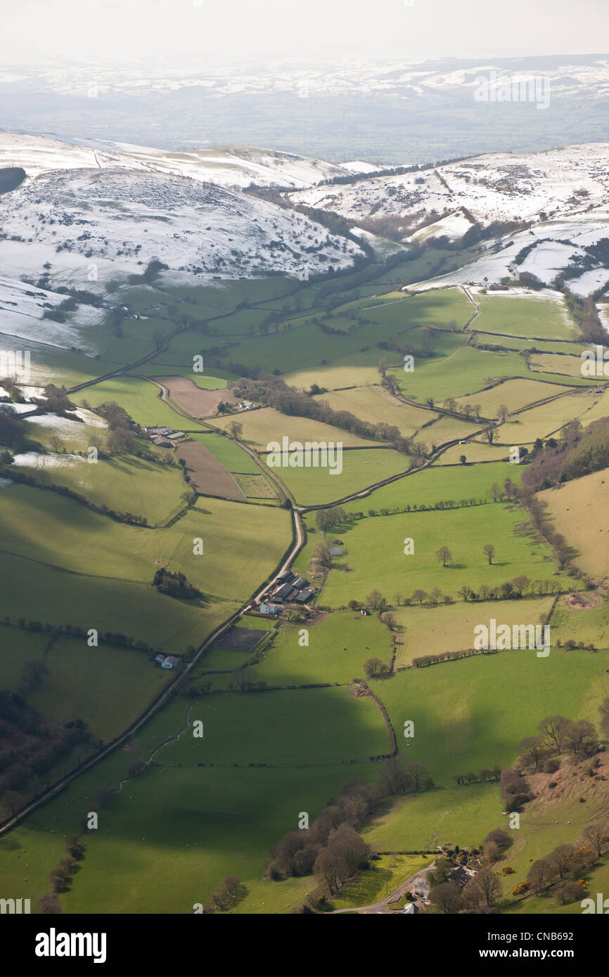 Aerial photograph of snow on hilltops Stock Photo