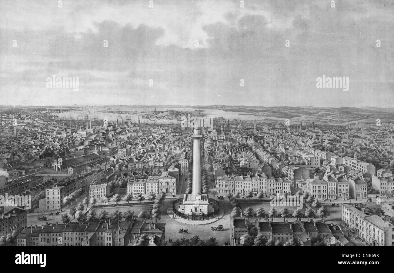 The city of Baltimore City, Maryland in 1880 : View from Washington Monument looking south Stock Photo