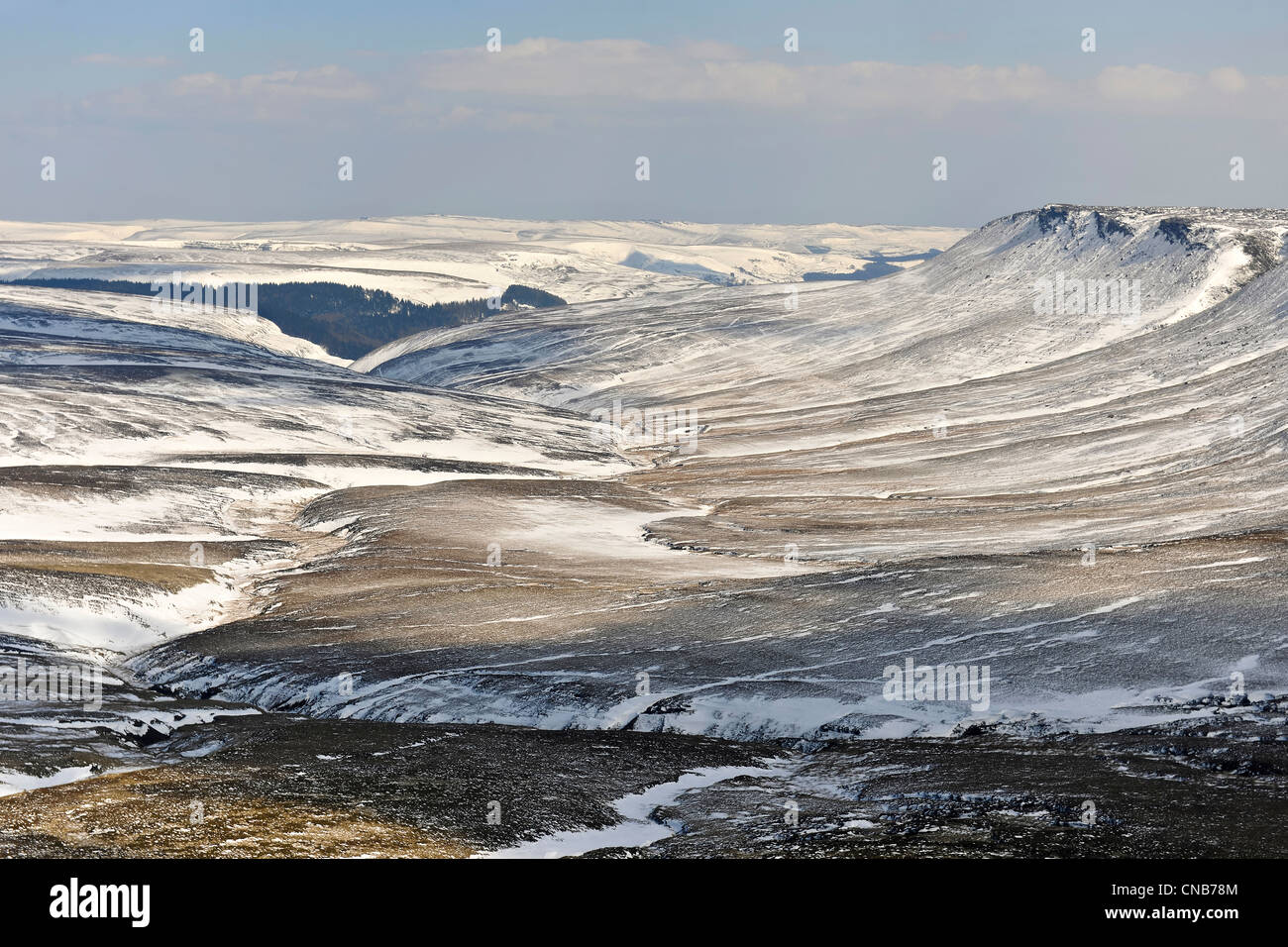 Aerial View showing snow in the Southern Pennines Stock Photo