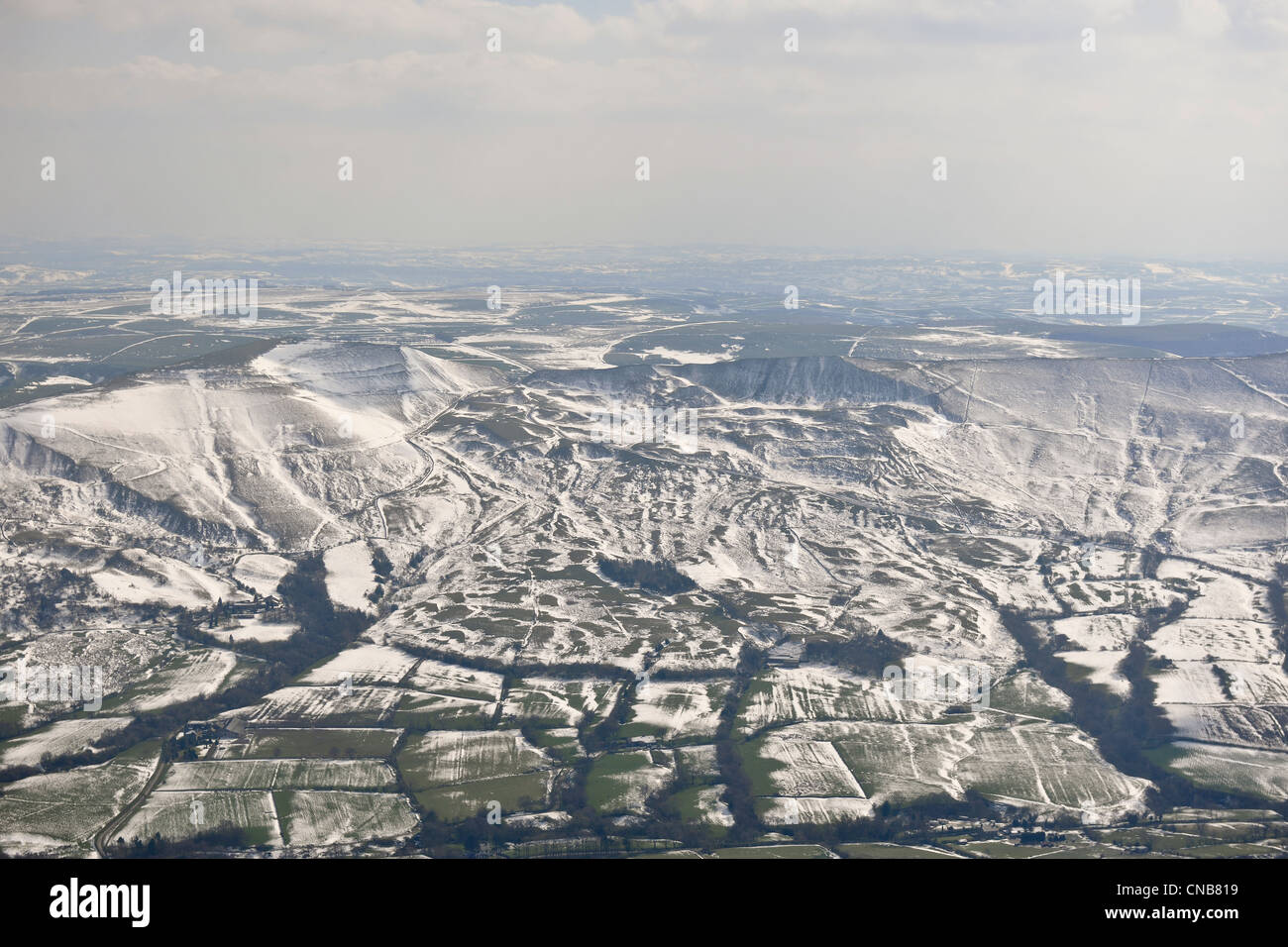 Aerial view showing snow in the Southern Pennines Stock Photo