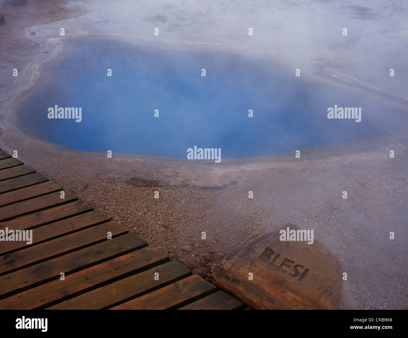 Iceland Geysir Blesi A Blue coloured colored hot spring steaming in the cold Stock Photo