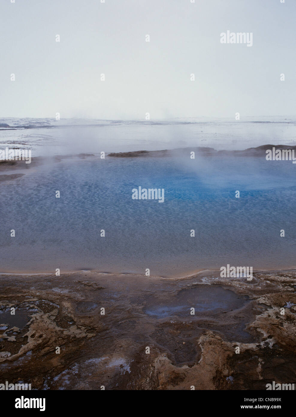 Iceland Geysir Blesi A Blue coloured colored hot spring steaming in the cold Stock Photo