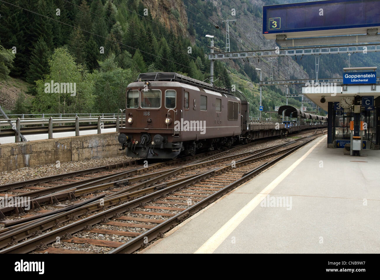 Car transport train in Goppenstein station in Canton of Valais in