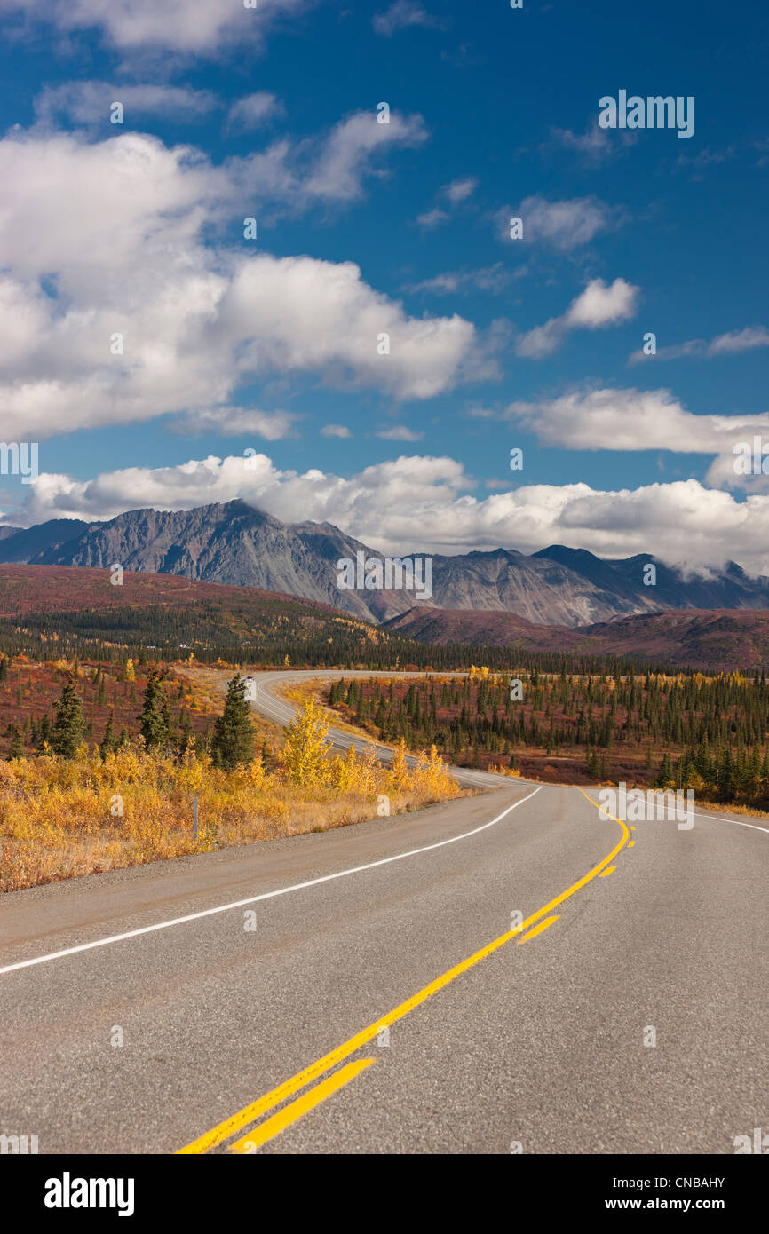 The George Parks Highway as it passes through Broad Pass, Interior Alaska, Autumn Stock Photo