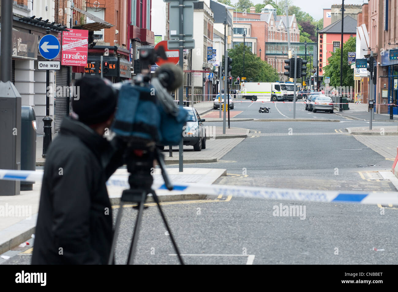United Kingdom, Northern Ireland, Derry county, Derry or Londonderry, bomb scare in Strand Road, robots of mine clearance Stock Photo