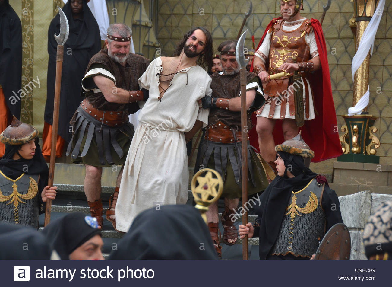 Jesus is held captive by Roman and Jewish soldiers in Herod's palace