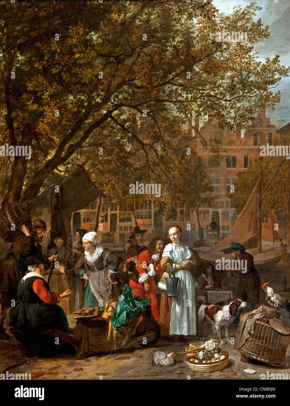 On the herb or vegetable market of Amsterdam 1660 Gabriel METSU 1629 - 1667 Dutch Netherlands Stock Photo