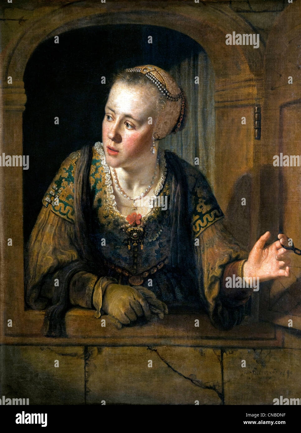 Jeune fille à la fenêtre - Girl at the window 1640 by Jan VICTORS 1620 -1676  Dutch Netherlands Stock Photo