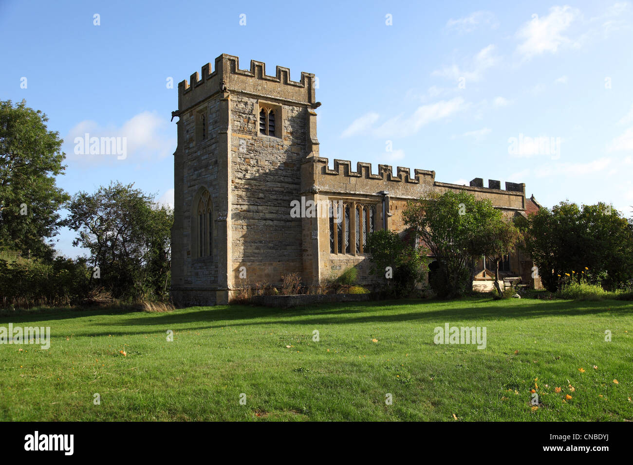 All Saints Church, Weston on Avon, a hamlet in rural Warwickshire. The present church mainly dates from the 15th Century. Stock Photo