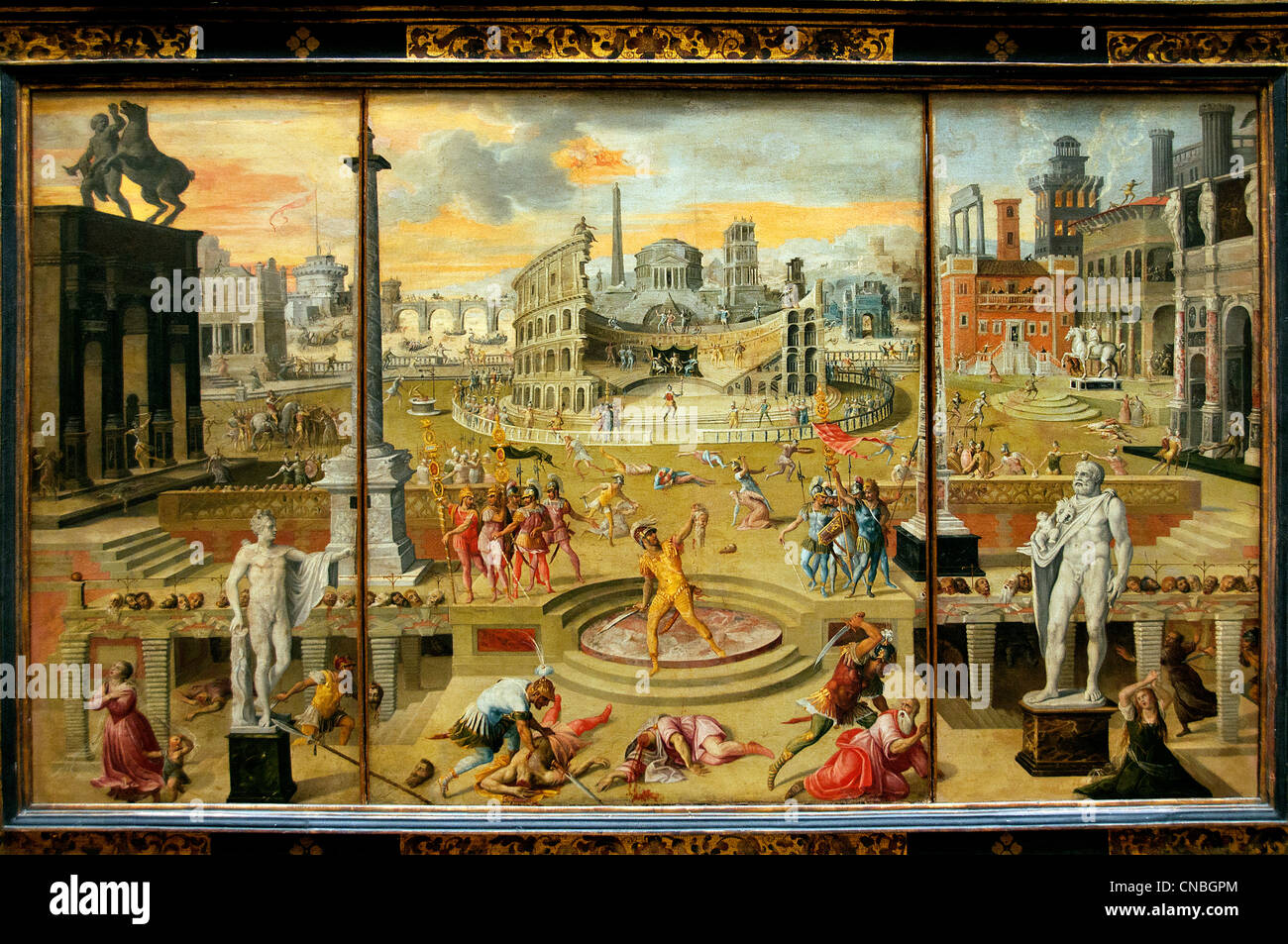 The Massacres of the Triumvirate - The Massacre of the Triumvirate 1566  by Antoine Caron 1521–1599  France French Stock Photo