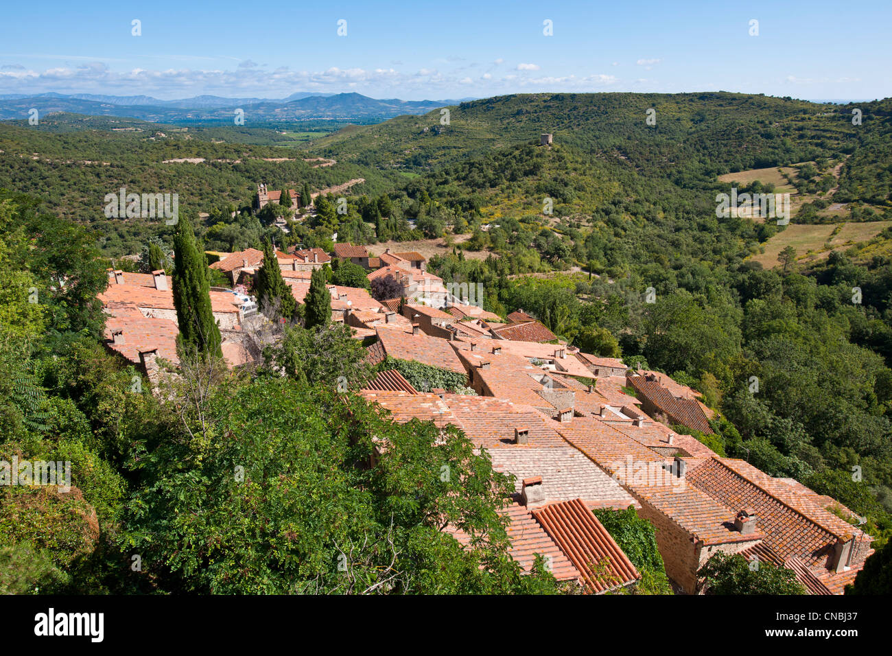 France, Pyrenees Orientales, Castelnou, labelled Les Plus Beaux Villages de France (The Most Beautiful Villages of France), the Stock Photo