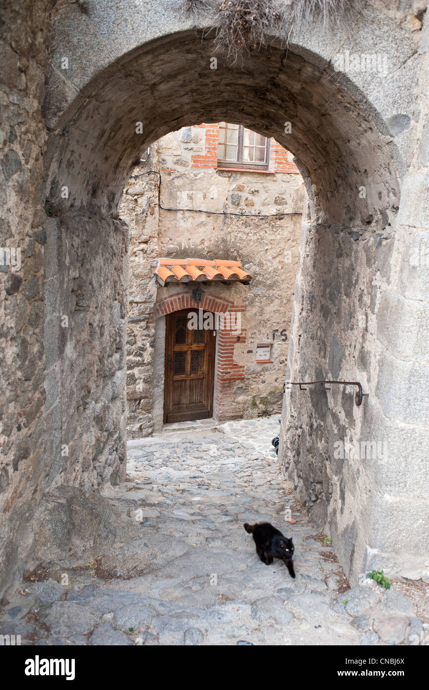 France, Pyrenees Orientales, the Medieval village of Eus built on a hill, labelled Les Plus Beaux Villages de France (The Most Stock Photo