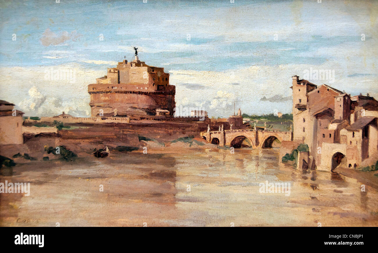 The Chateau St. Angelo and the Tiber - Le Chateau Saint Ange et Le Tibre Rome 1826 Jean Baptiste Camille Corot  France French Stock Photo