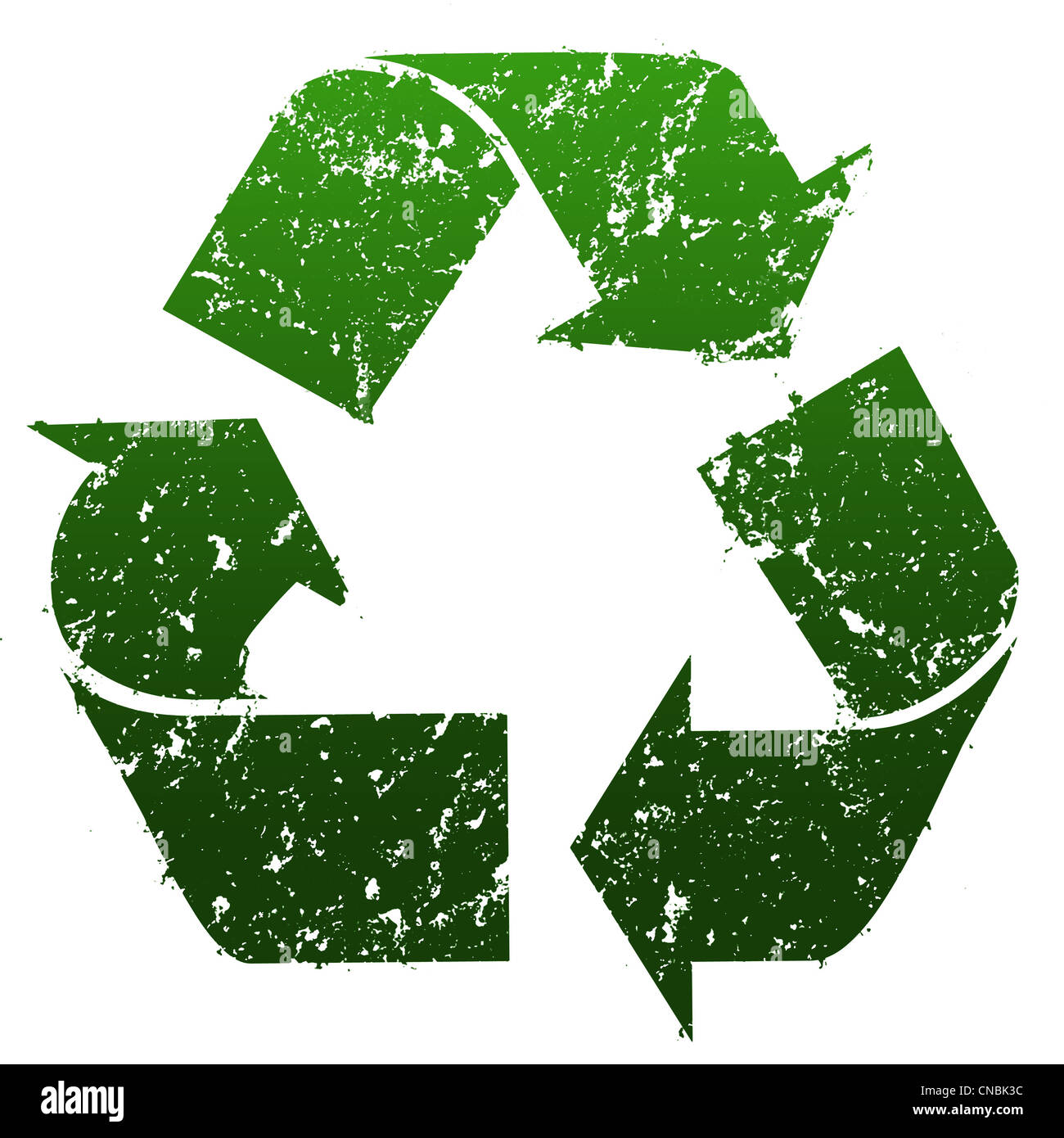 Green three-arrow recycle symbol with grunge effect Stock Photo