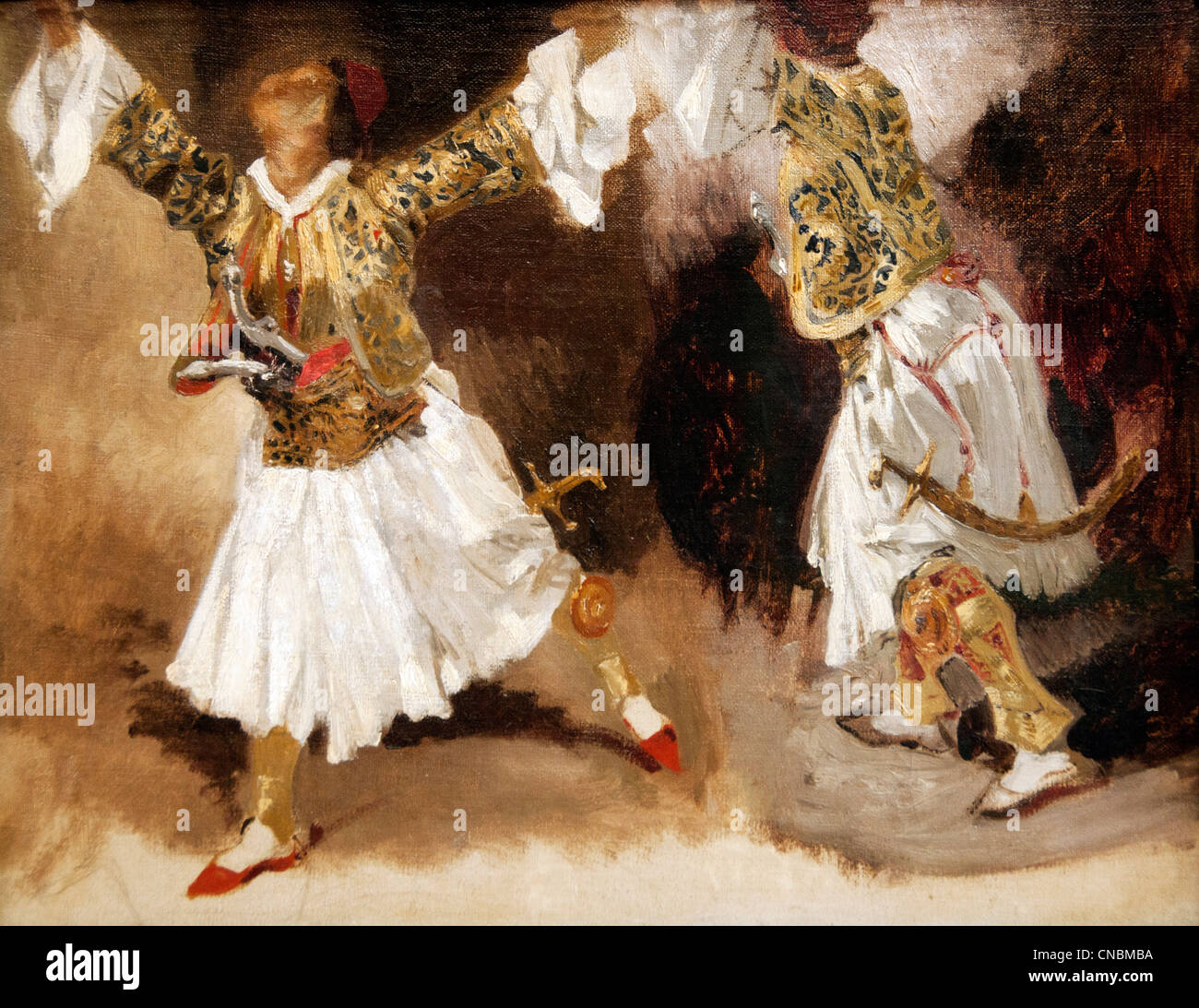 Two Greek warriors dancing costumes Study Souliotes 1824 by Ferdinand Victor Eugène Delacroix 1798 – 1863 France French Stock Photo