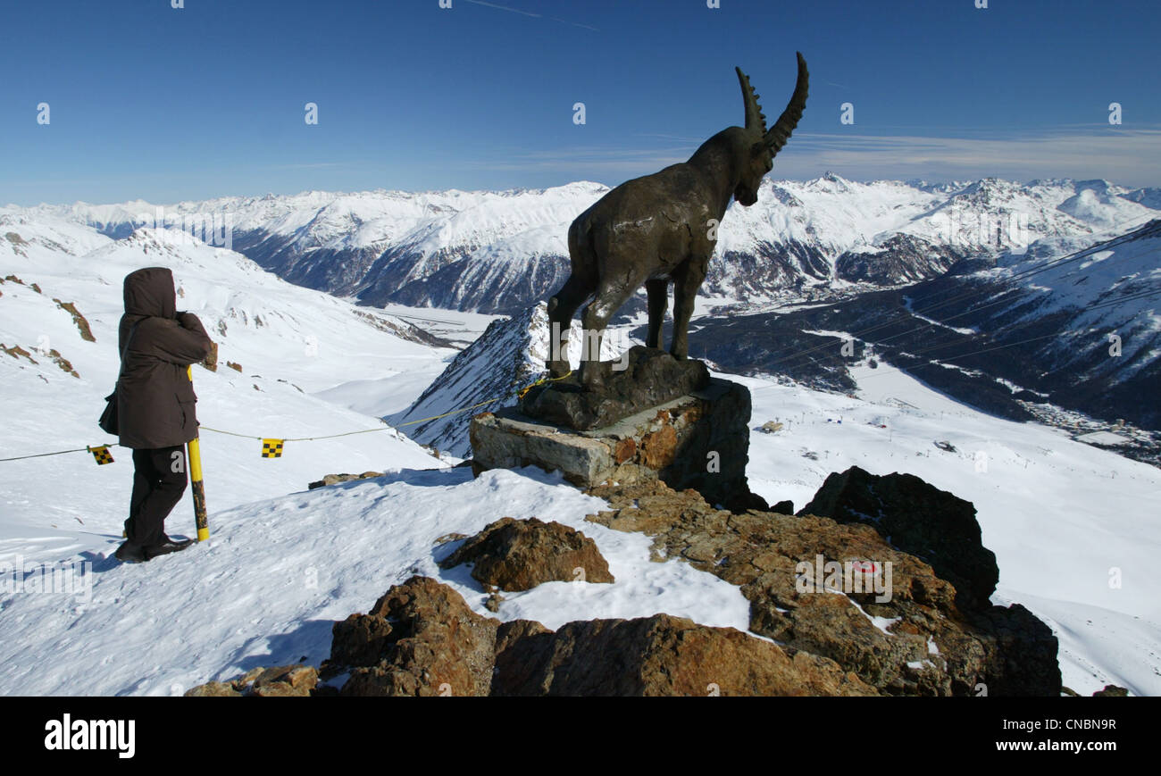 View from Piz Nair to the St. Moritz valley, Sankt Moritz, Schweiz Stock Photo