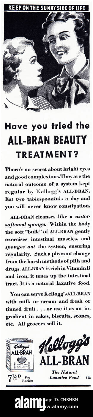 Original double page 1930s consumer magazine advertisement advertising KELLOGG'S ALL-BRAN breakfast cereal Stock Photo