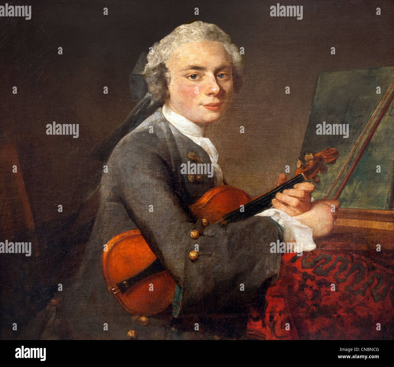 Le jeune homme au violon - The young man on violin 1738 - Jean Siméon Chardin 1699-1779 France French Stock Photo