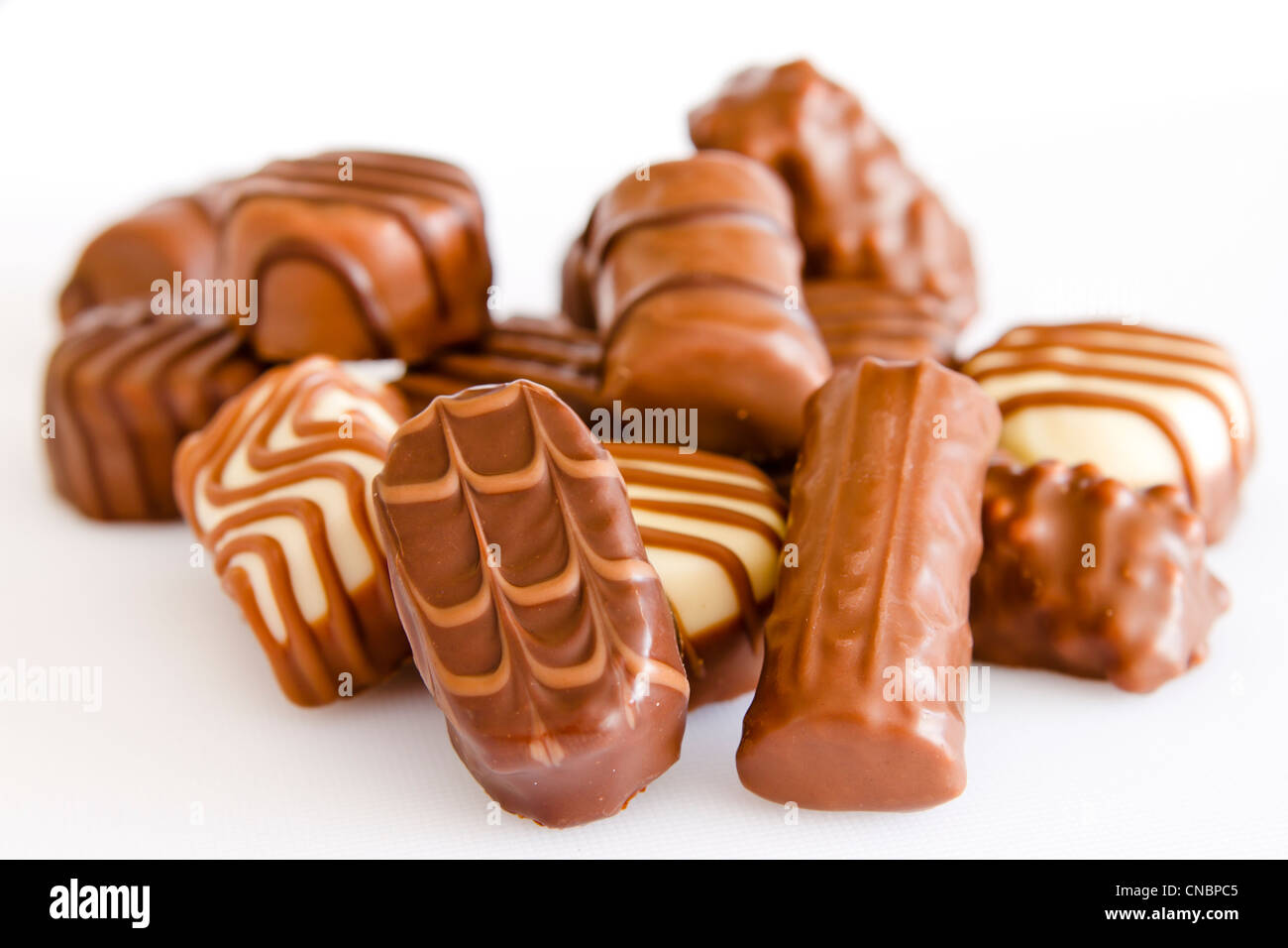 chocolate candy assorted isolated on white background Stock Photo