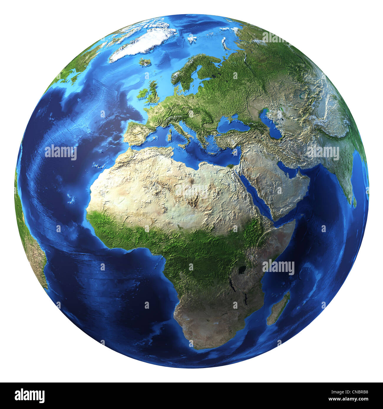 Planet earth. Europe and Africa view.  With underwater ground reliefs. Stock Photo