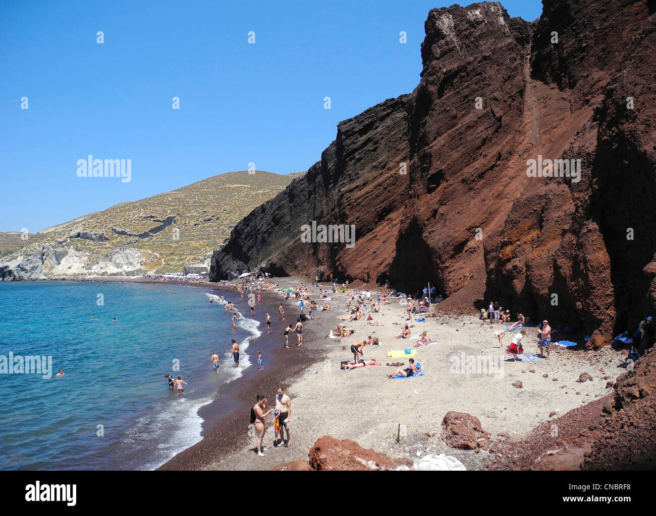 Europe Greece Cyclades Santorini Red Beach Stock Photo