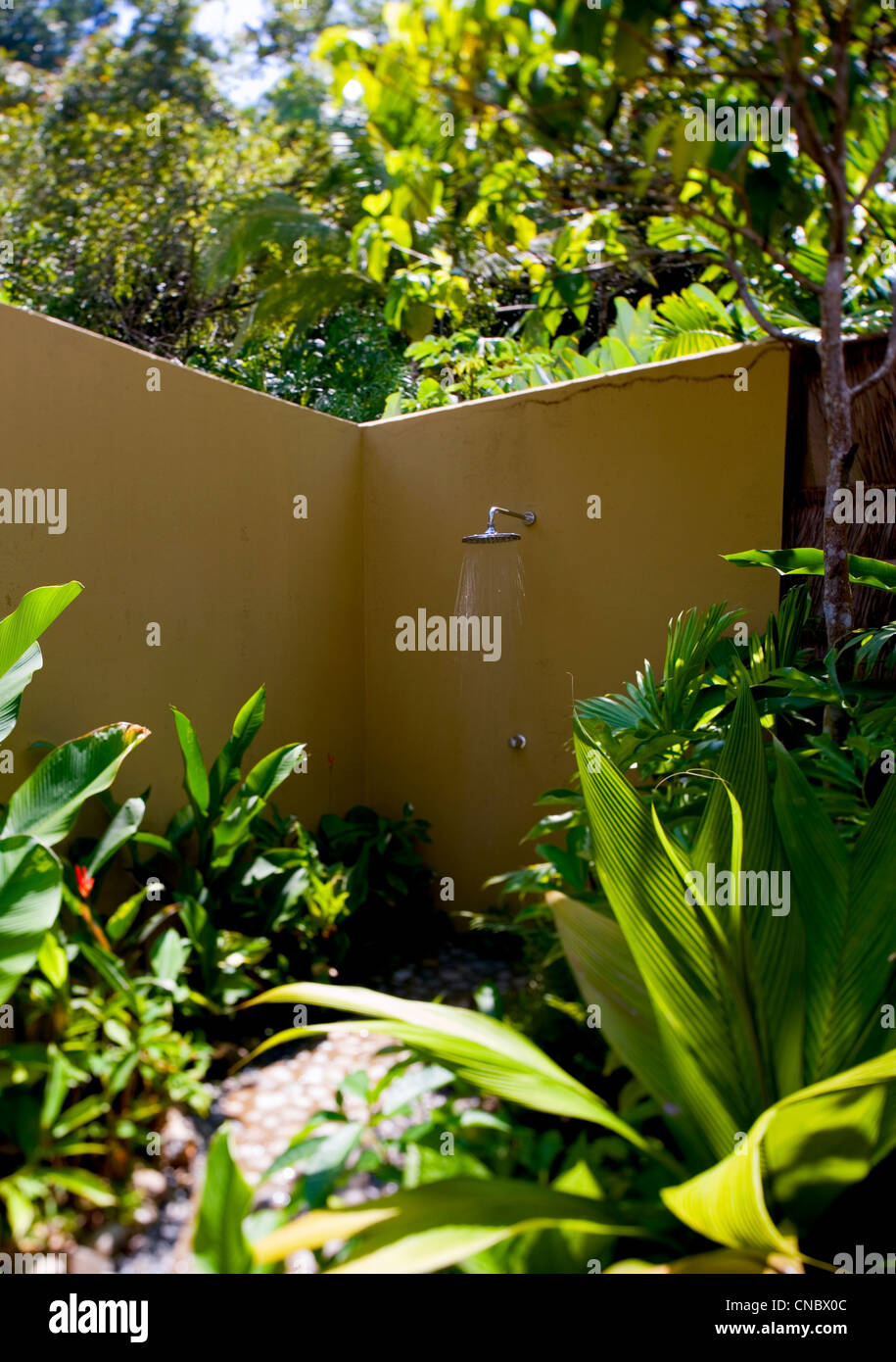 outdoor shower at a room in lapa rios ecolodge, costa rica Stock Photo