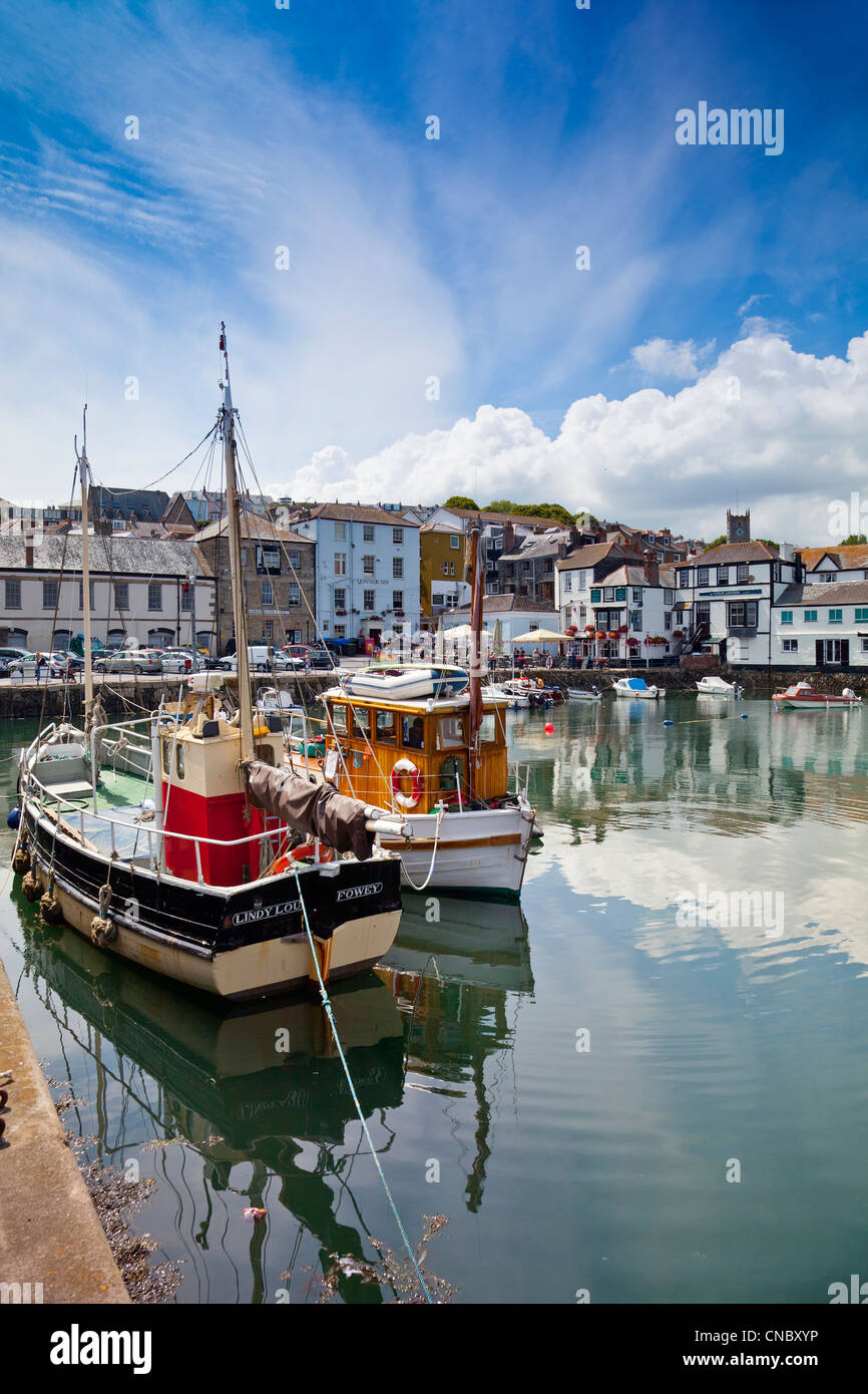 A mixture of different inns and pubs surround the original harbour in Falmouth, Cornwall, England, UK Stock Photo