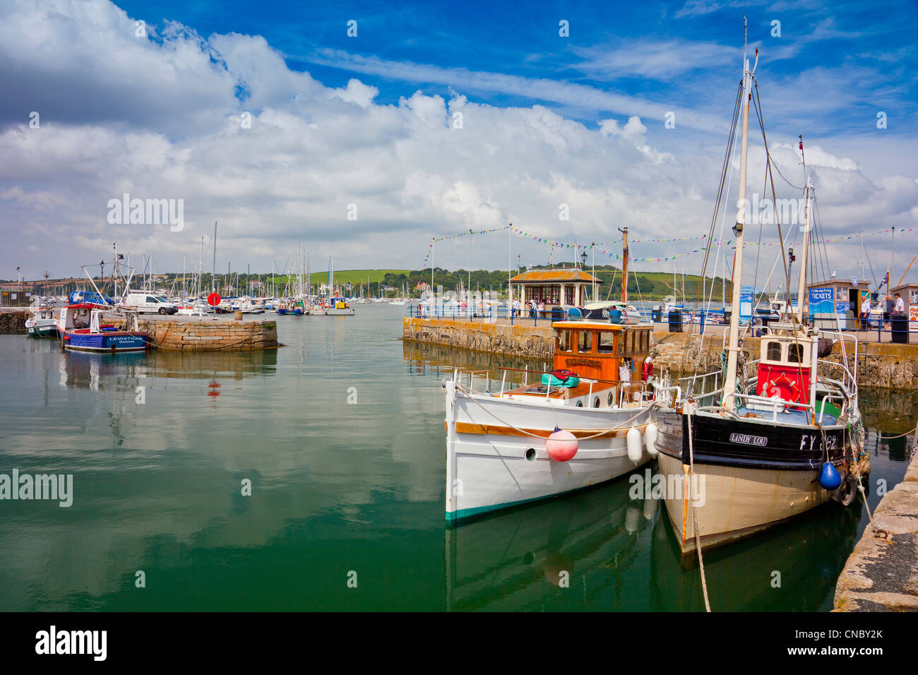 A mixture of different boats and yachts in Falmouth harbour, Cornwall, England, UK Stock Photo