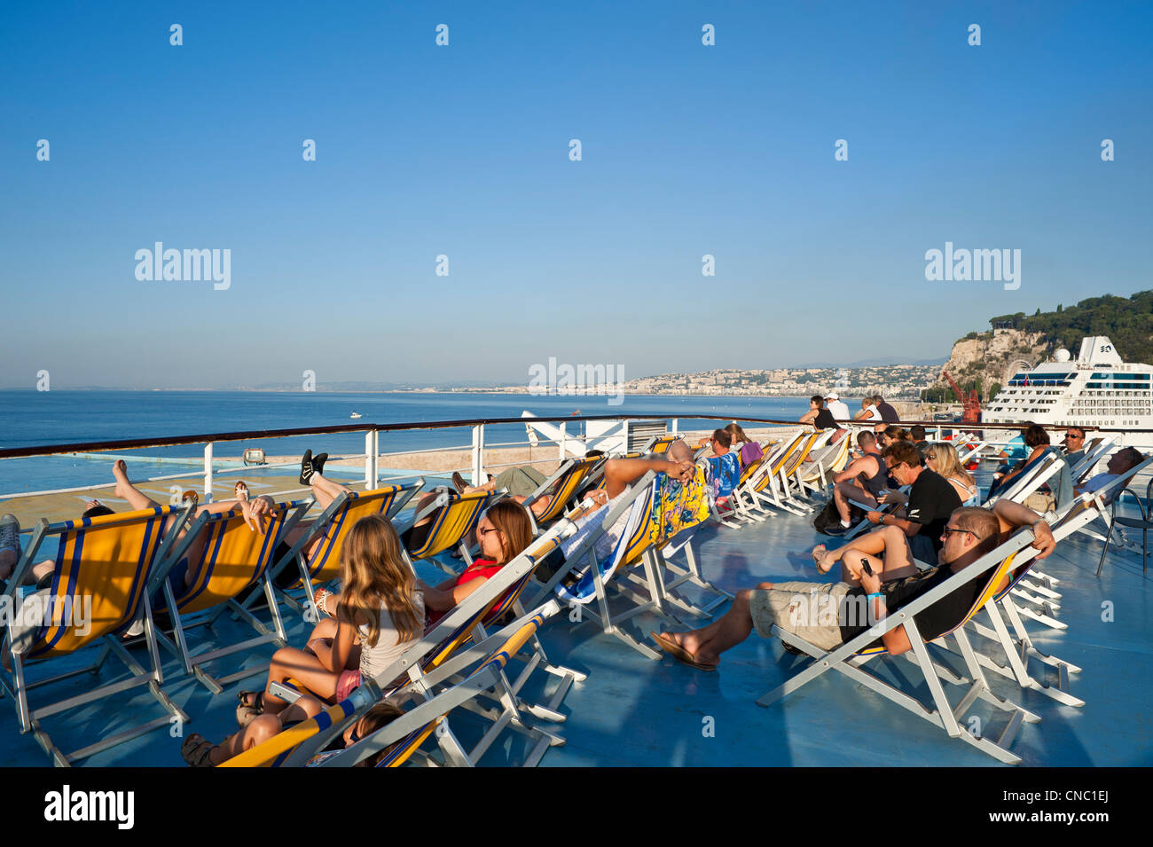 France, Alpes Maritimes, Nice, on the ferry of Corsica Ferries to Corsica from Nice Stock Photo