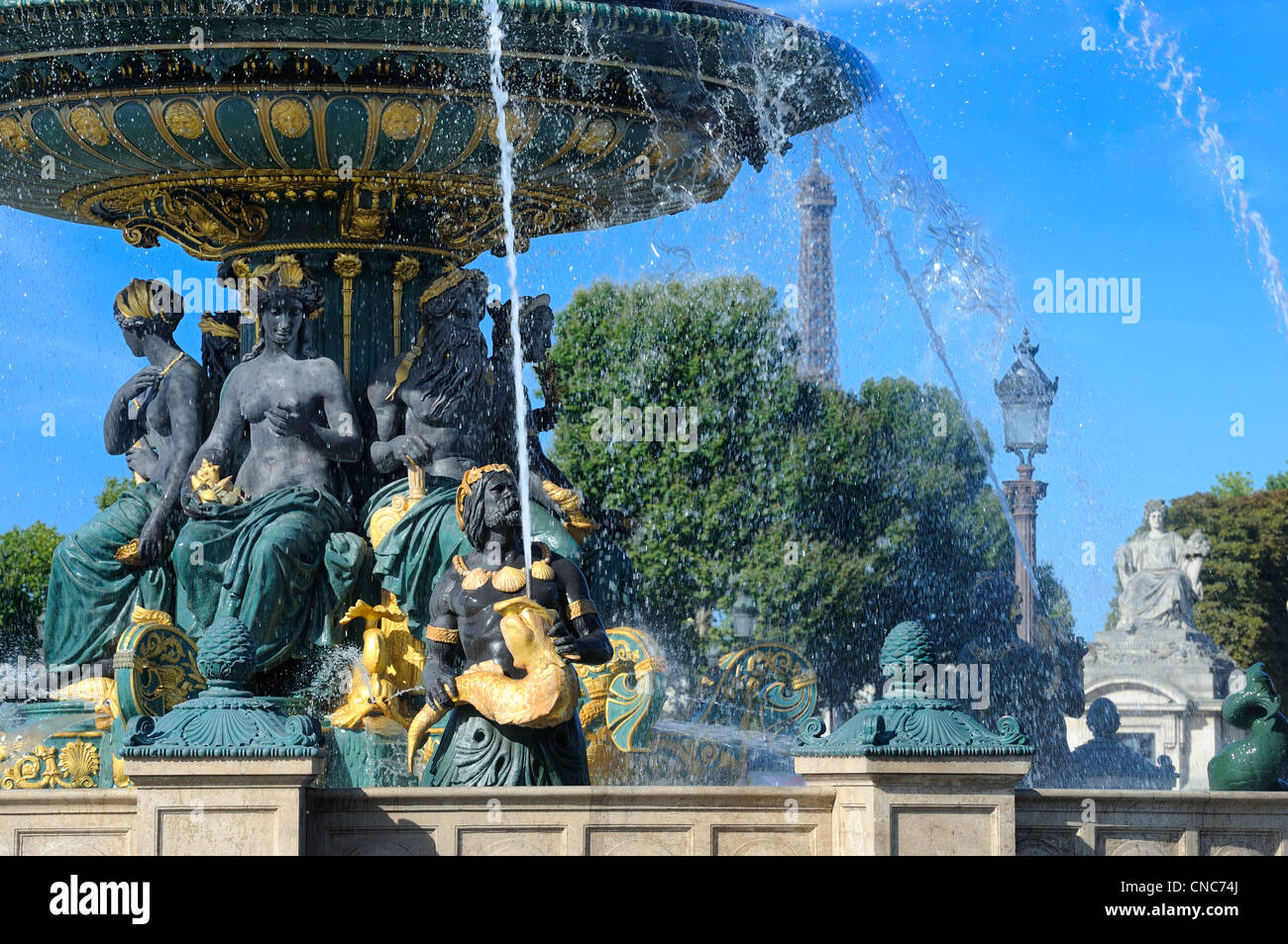 France, Paris, the place de la Concorde, the Fountain of the seas by Jacques Hittorff Stock Photo
