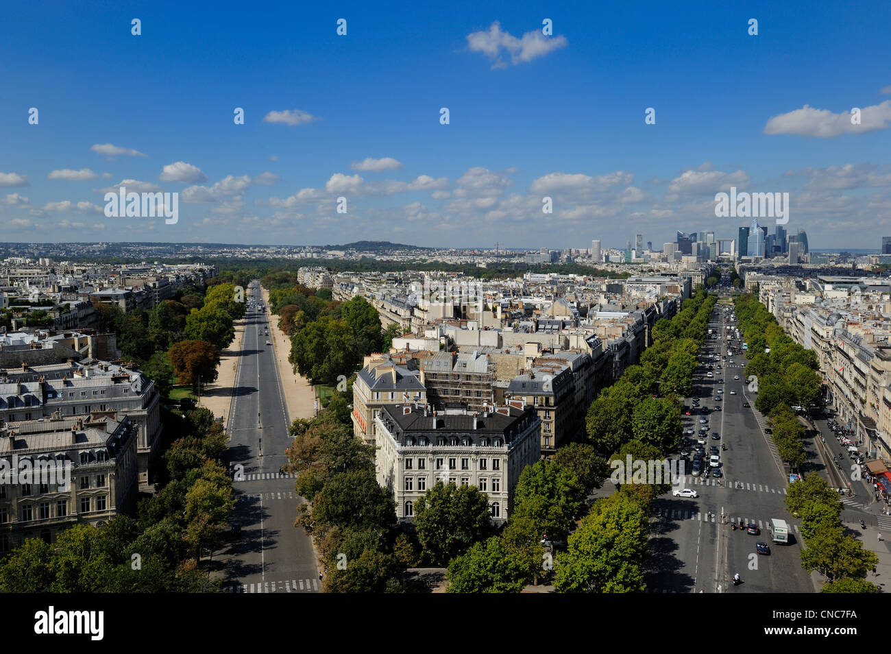 France, Paris, the royal axis from la Concorde to La Defense, avenue de la Grande Armee on the right, and the avenue Foch Stock Photo