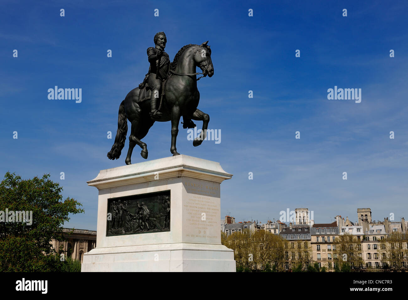 France, Paris, Ile de la Cite, the statue of Henri IV on the Pont Neuf Stock Photo