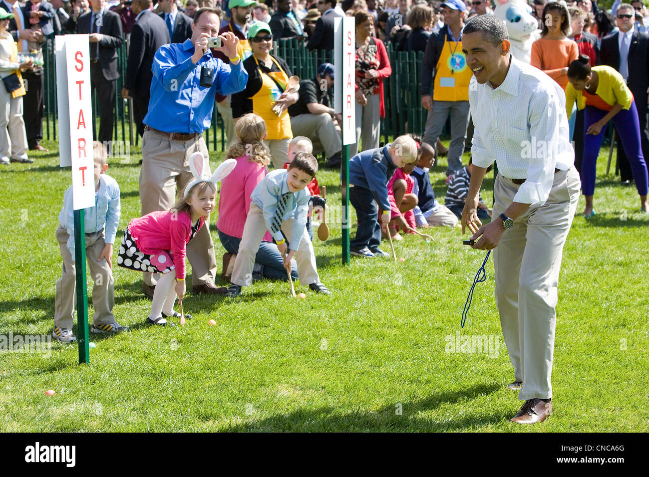President Barack Obama at the 2012 White House Easter Egg Roll. Stock Photo