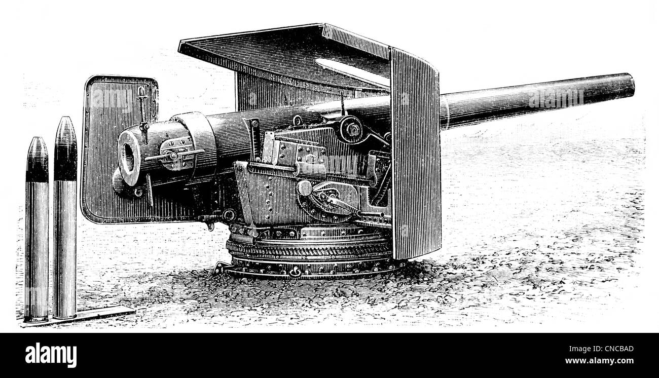 Historical illustration from the 19th Century, depiction of a German cannon from Krupp Stock Photo