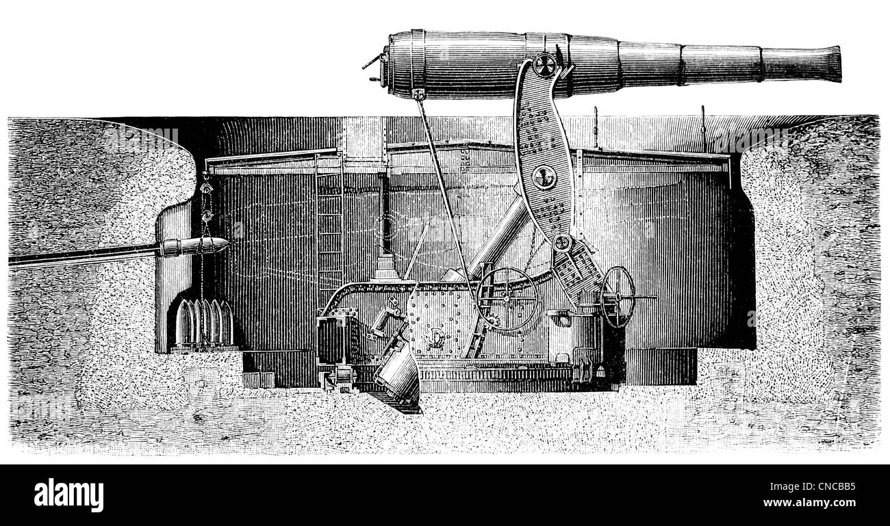 Historical illustration from the 19th Century, depiction of an English Armstrong gun Stock Photo