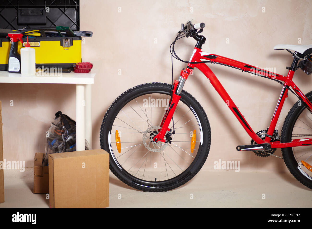 Image of mountain bike in garage Stock Photo Alamy