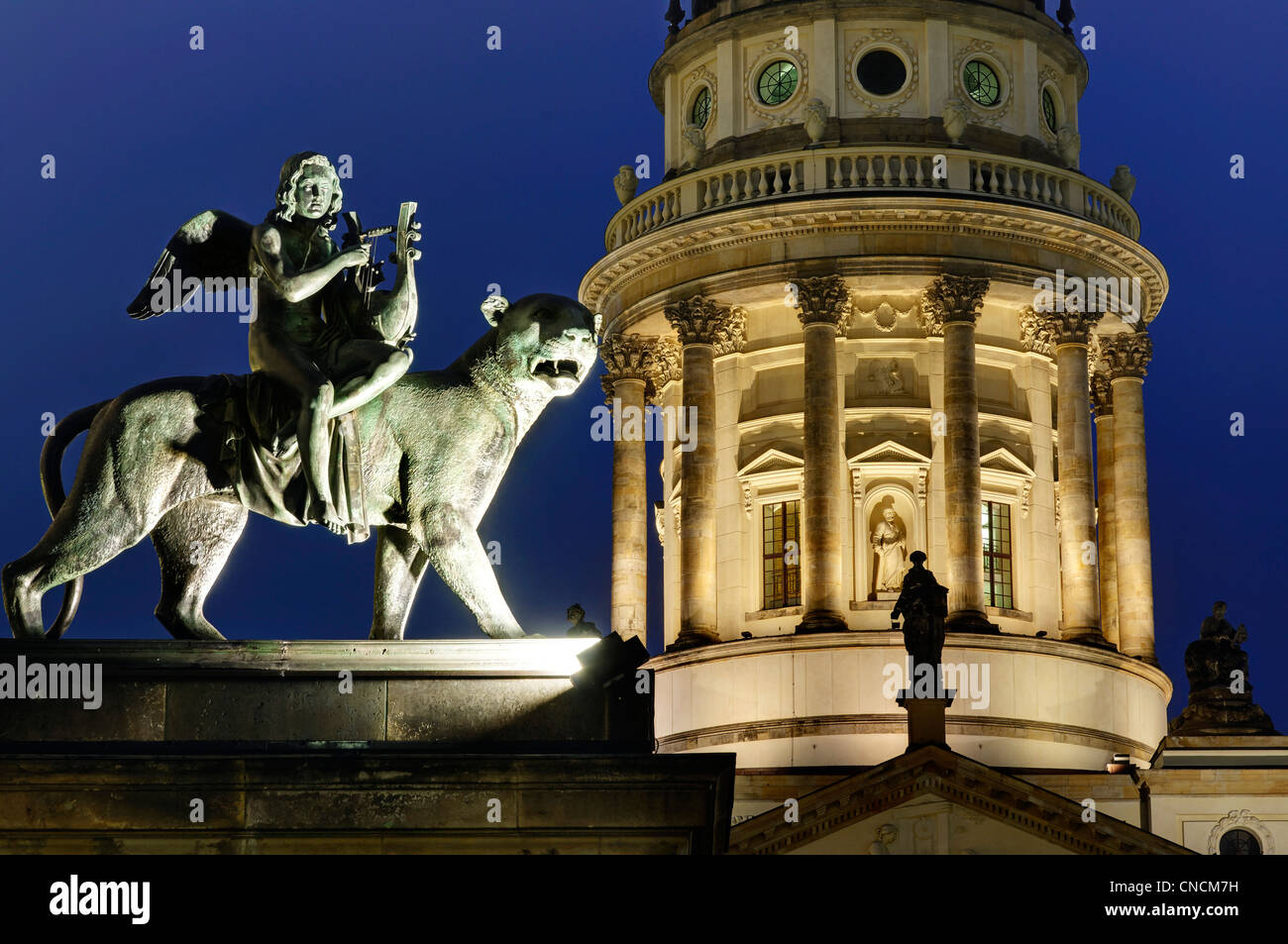 The dome of the French Cathedral on Gendarmenmarkt in Berlin at night Stock Photo